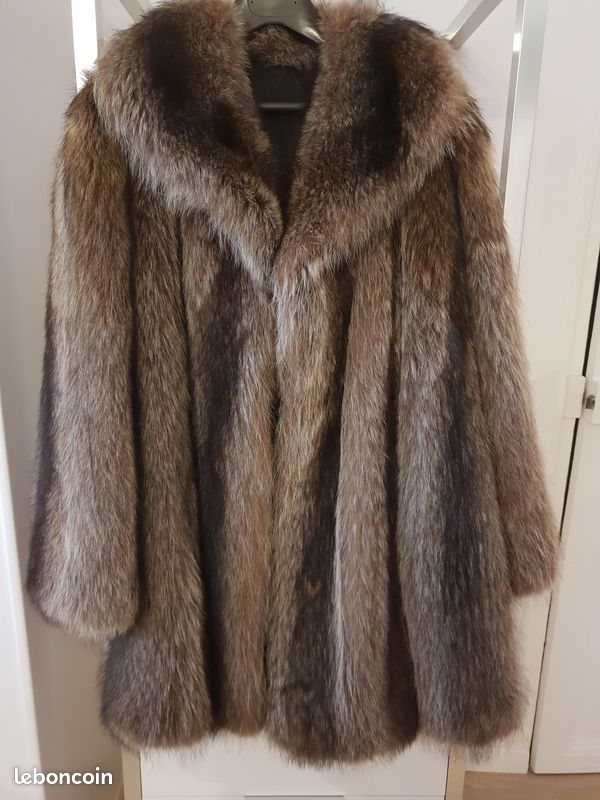 Manteau Vintage En Fourrure Véritable - Taille S, Couleur Marron, Style Pea Coat, Très Bon état