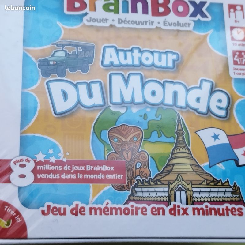Jeu BrainBox Autour Du Monde - Mémoire & Observation Dès 8 Ans - 55 Cartes, 440 Questions