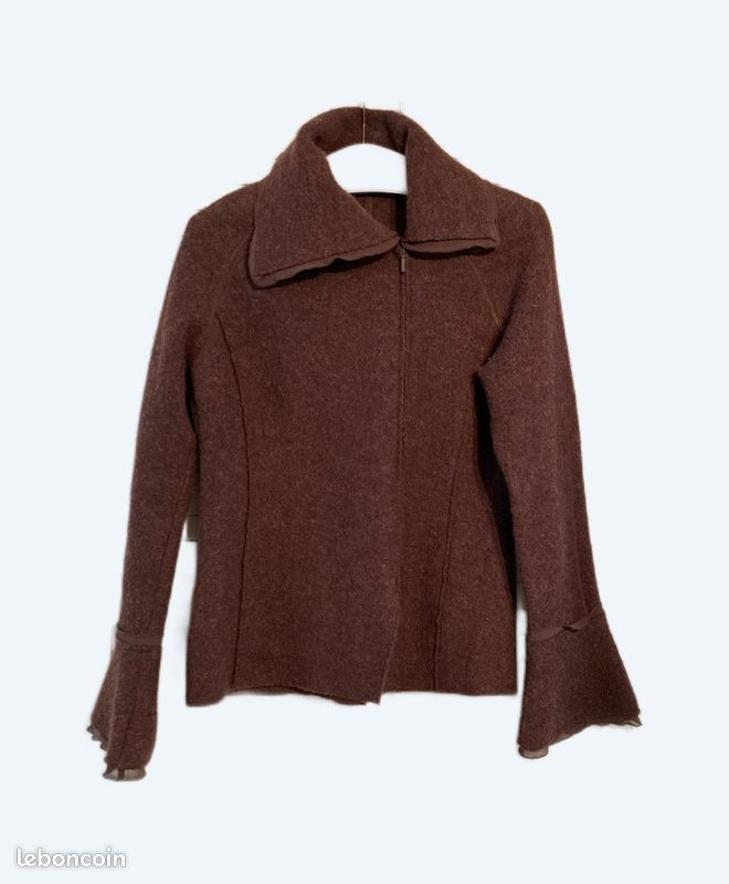 Veste En Laine Bouillie Marron Vintage Taille 38 - Parfait état - Laine/Polyamide
