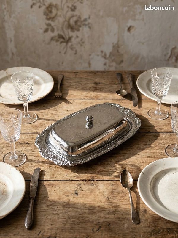 Beurrier Tupperware Beurrier + Couteau Metal Argenté Ep 1960