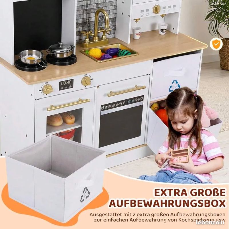 Persönliche Favoriten Cuisine pour enfants en bois 90x30x90 cm, cuisine ludique avec lumière et son, cuisine de poupée en bois pour enfants, cuisines pour enfants, avec accessoires de cuisine (image 3)