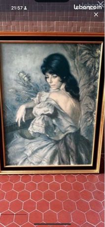 Tableau italien signé et daté portrait de gitane du 20ème siècle