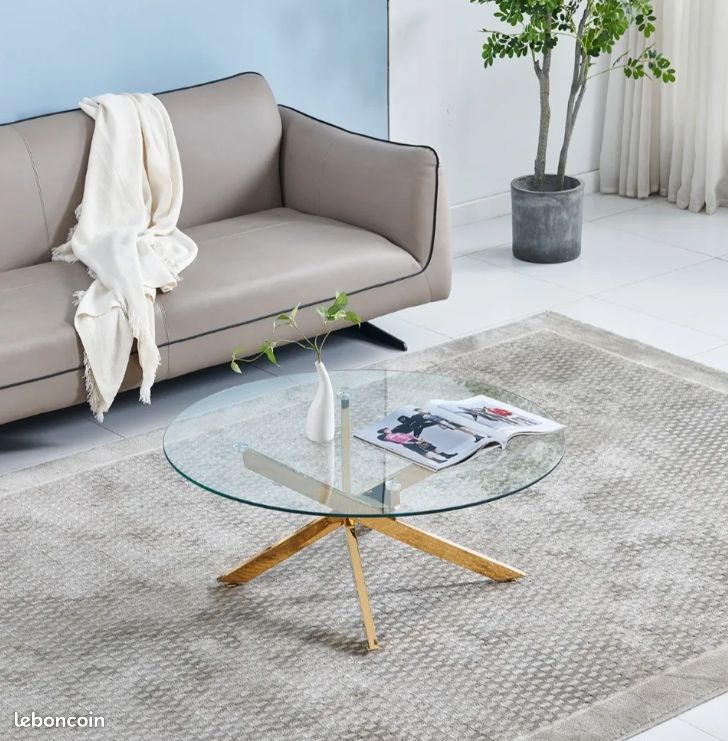 OLIVIA Table Basse Ronde Pieds Dorés D90 (image 1)