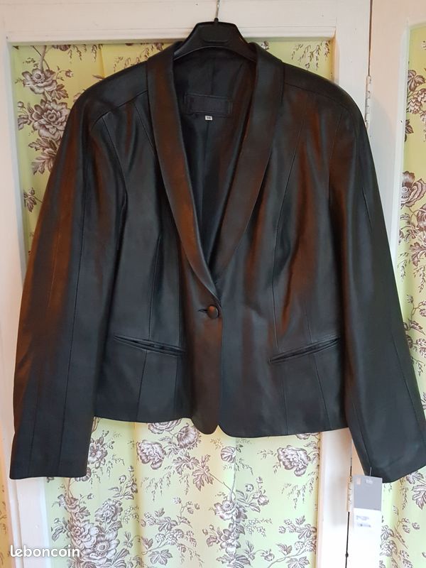 Veste neuve femme cuir noir Georgio & Mario 46 (image 1)
