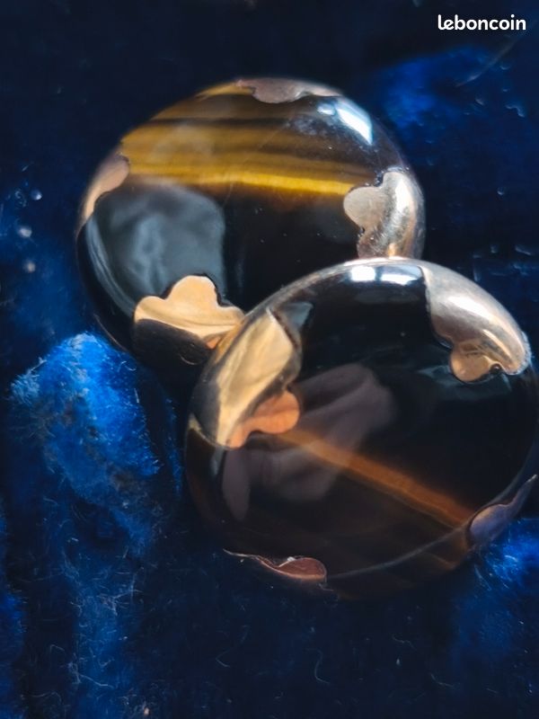 Boutons De Manchette Simon Carter - Oeil De Tigre Marron Sur Bronze Blanc - Neuf Avec étiquettes