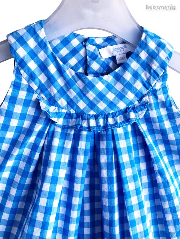Jacadi – ensemble complet 5p bébé fille motif carreaux vichy bleus & blancs 3m (image 7)