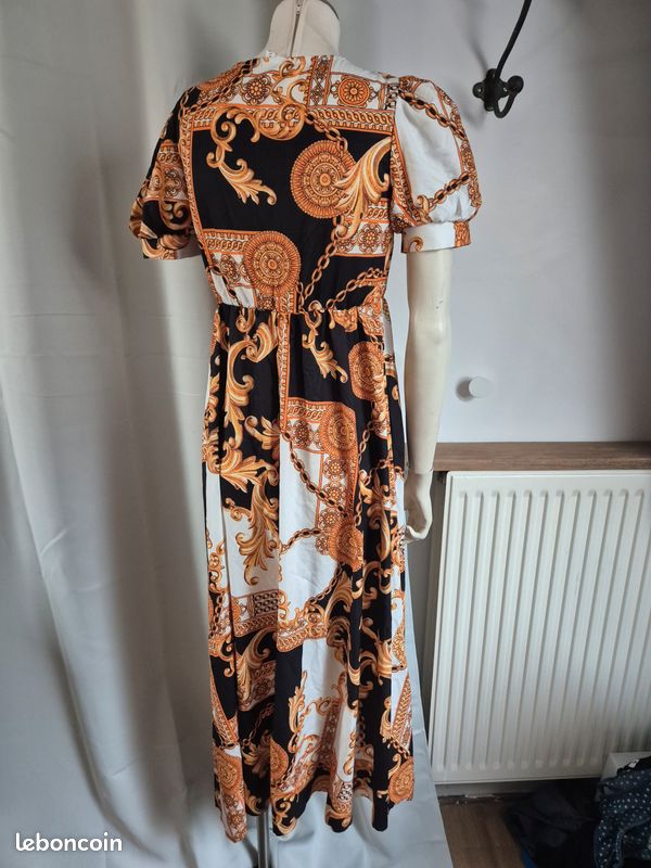 Robe longue fille shein 14 ans noir motifs doré jeune long 127cm