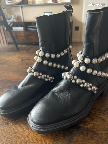 Ankle Boots Zara Botte Perle Bottes Cuir Noir Zara Perles Nacrées