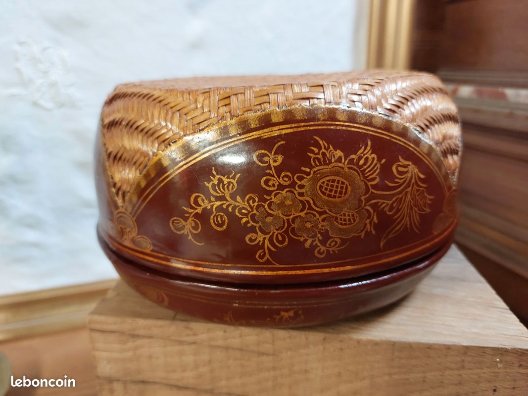 Ancienne Boîte De Rangement En Papier Mâché, Déco Vintage 24 Cm