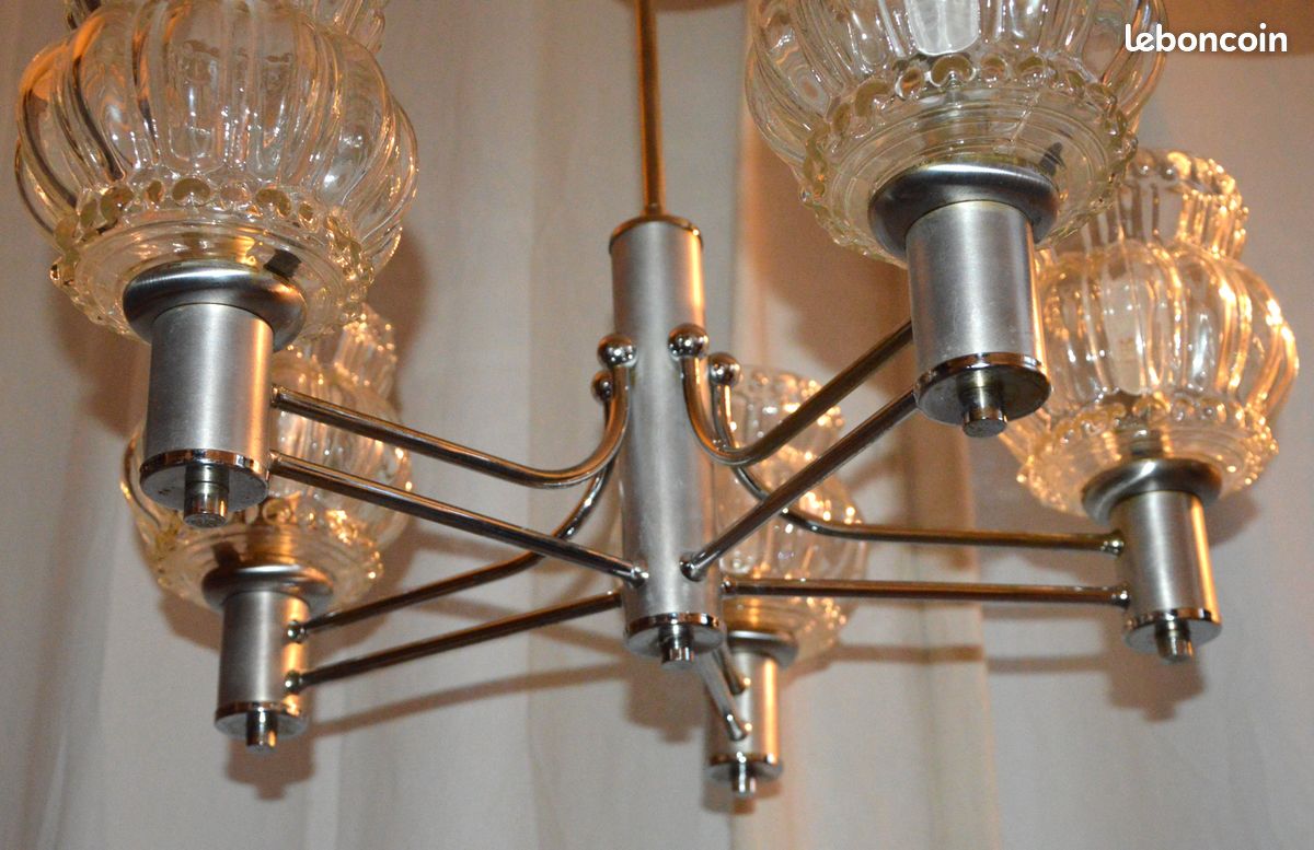 Lustre Vintage Hofstein 5 Branches - Suspension Plafonnier - Bois Noir/marron