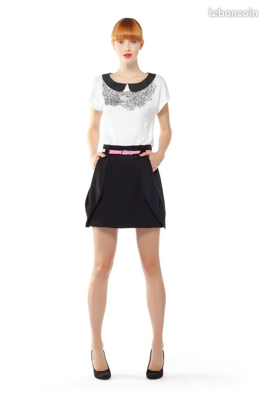 Jupe Cop.copine Taille 36 (S) - Coupe évasée Grise - Occasion Très Bon état