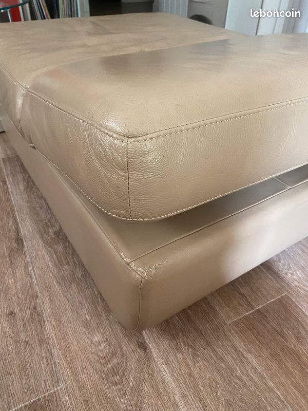 Fauteuil Pouf modulable en cuir beige (image 5)
