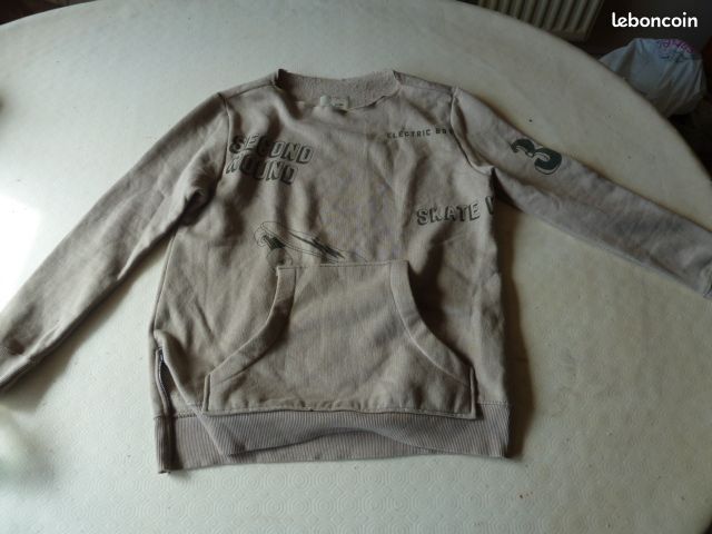 Sweat à Capuche Zara Garçon 11-12 Ans Beige Imprimé Street Skating