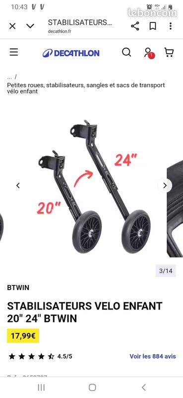 Stabilisateur vélo enfant petites roues 20-24 pouces Équipements