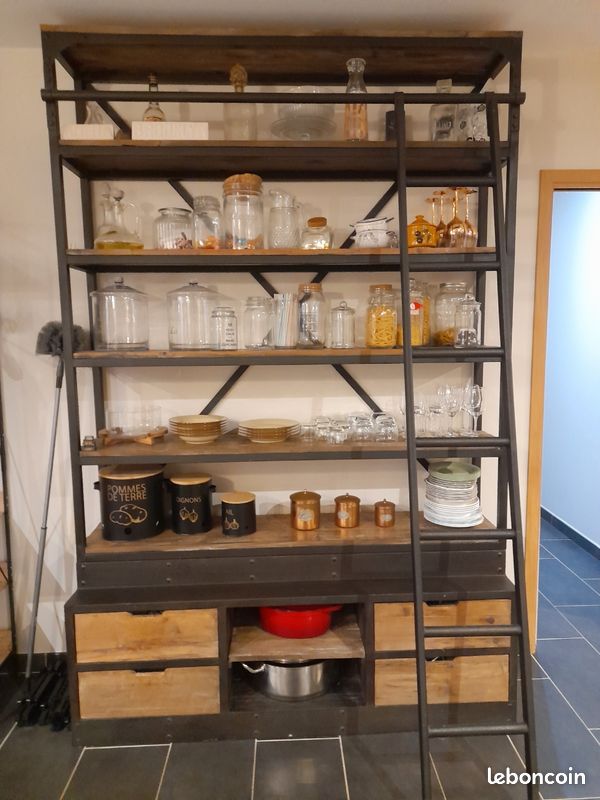 Meuble étagère bois et acier (image 1)