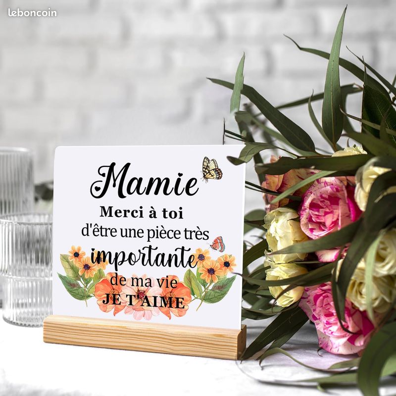 Plaque Acrylique Cadeau Mamie - Message Personnalisé Pour Fête Des Grands-Mères - Anniversaire - Cœur Acrylique 10x10cm