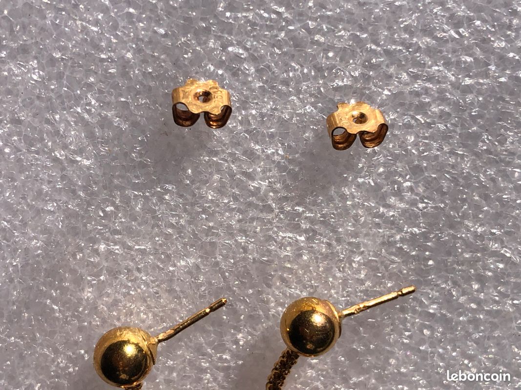 Boucles D'oreilles Boules Satinées En Or Jaune 18K 750/1000 - Bijouxvk - Neuf Sans Emballage