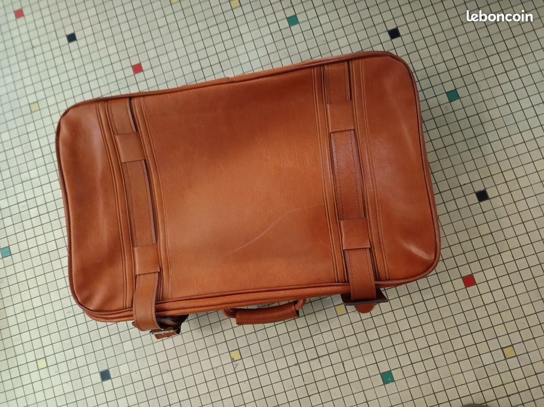 ancienne valise rétro vintage Cuir Marron H 17 L 54,5 l 35,5 cm 57 - Vendu