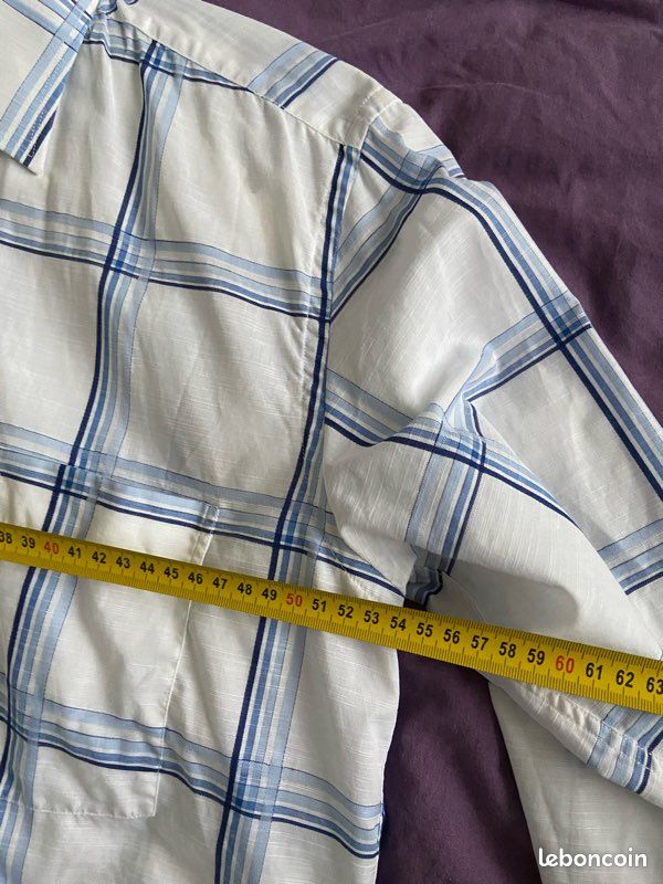 Balenciaga Vintage chemise homme coton blanche rayée bleu manches longues xl carreaux (image 13)