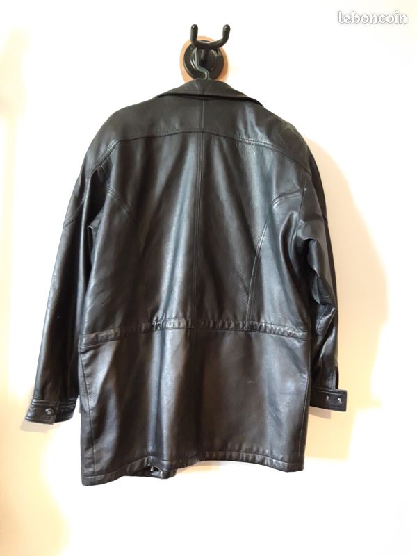Veste cuir noir moltonnee homme (image 3)