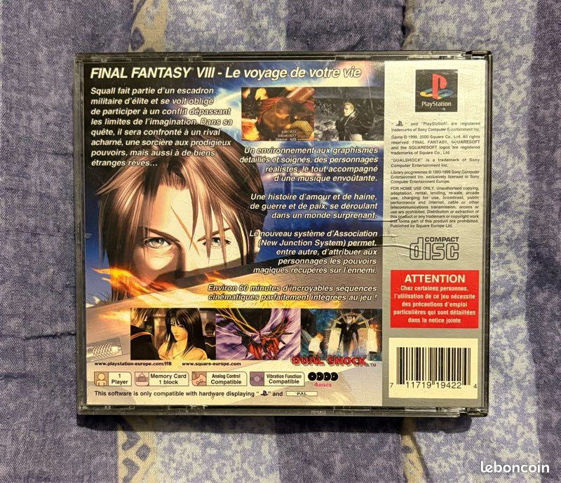 Final Fantasy VIII Sur PS1 – Bon état – Disques Et Boîtier – Jeu PlayStation