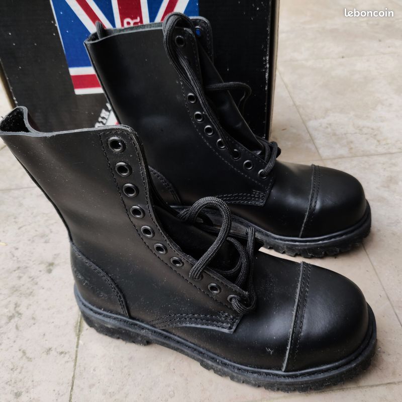 Bottes De Combat Brandit 14 œillets - Cuir Noir, Bout Renforcé Acier, Tailles 39 à 47, Style Motard/gothique