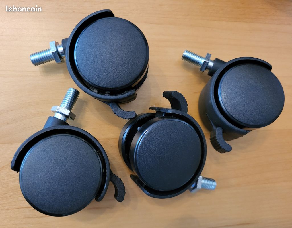 4 roues jumelées de 40 mm avec goupille filetée M8 et frein 40 mm (image 1)