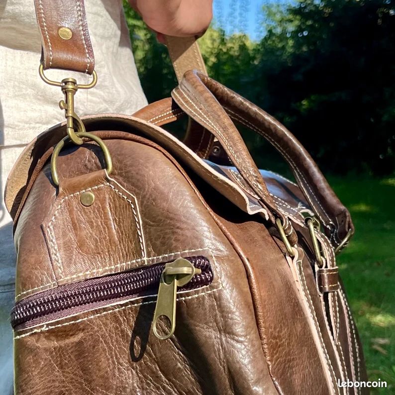 Sac De Voyage En Cuir Marron Vintage – Duffle Week-end The Leather Hub – 40-60L