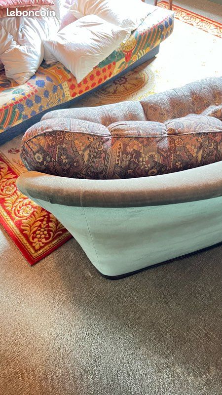 Canapé convertible 2 places + 2 fauteuils assortis – Tissu fleuri vintage (image 6)