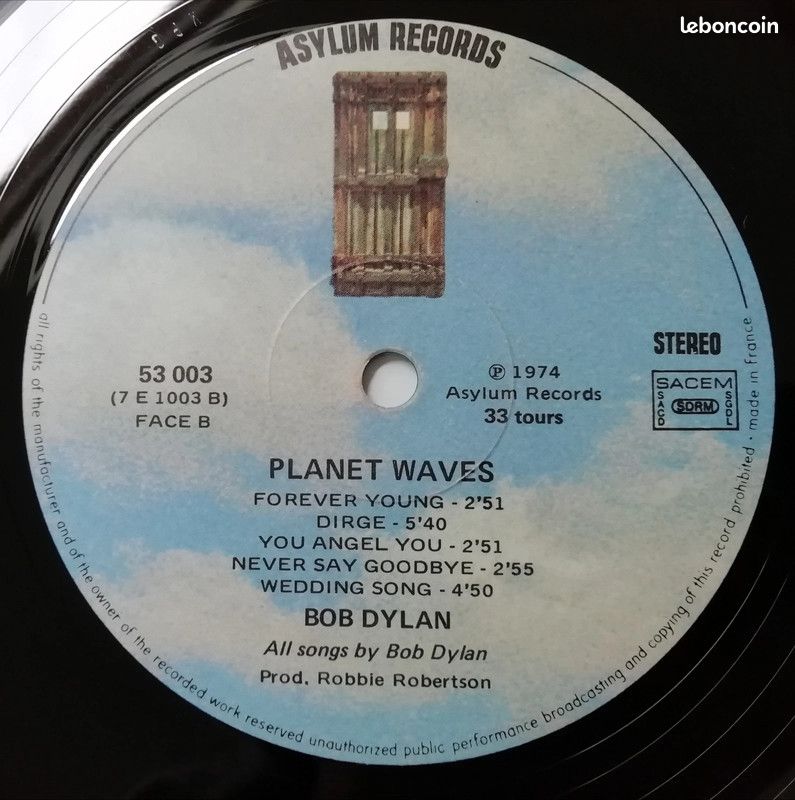 Bob Dylan disque vinyle 33 tours LP Planet Waves (image 3)