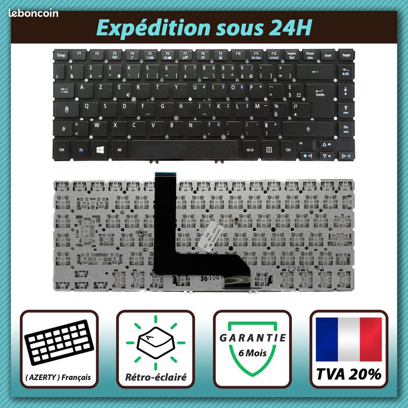 Clavier AZERTY Français Original Pour Acer Aspire M5-481PT/M5-481PTG - Rétroéclairé, Neuf