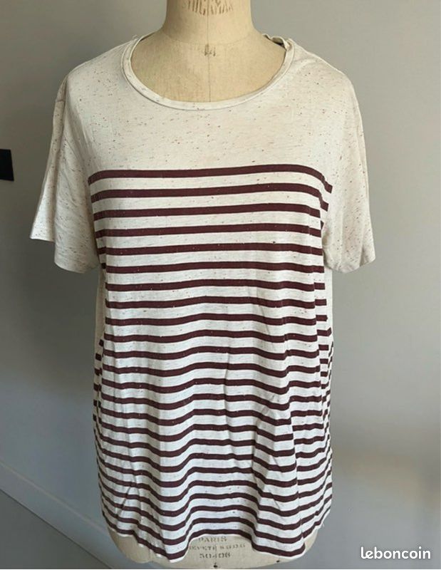 T-shirt homme rayé bordeaux et beige homme Angelo Litrico T-L (image 1)