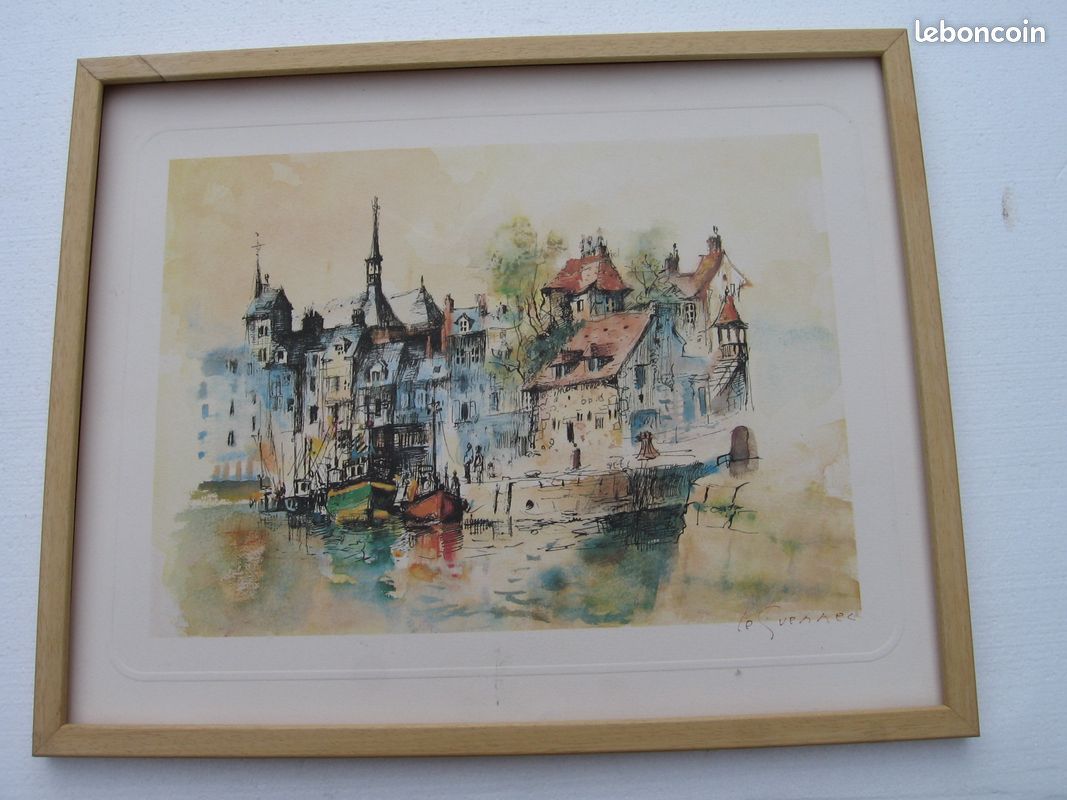 Tableau Honfleur "Le Vieux Bassin" façon Bernard Buffet (image 1)