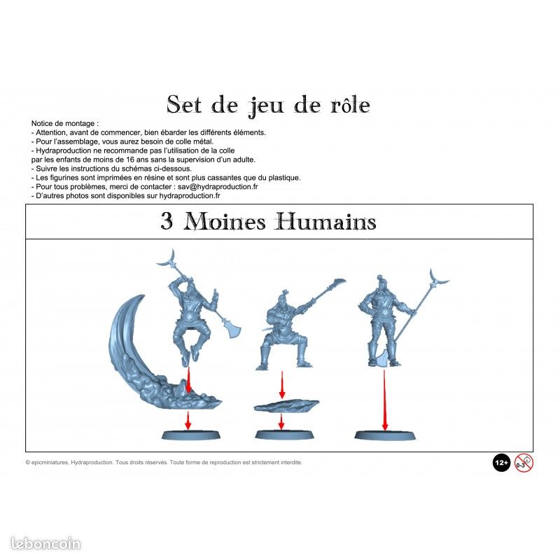 Figurines JdR à peindre - Set de jeu de rôles : 3 Humains Moines (image 6)