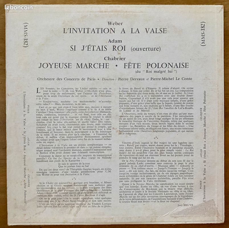 Vinyl 33 t weber, Adam, charrier orchestre des concerts de paris (image 2)