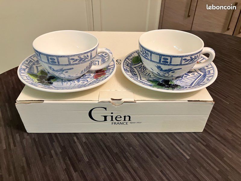 Paire de déjeuners Gien Décor Oiseau bleu (image 1)