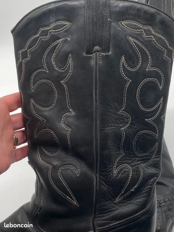 Bottes Western Cowboy Vintage Stetson – Cuir Noir, Bout Pointu, Homme Pointure 9, Fabriquées Au Mexique