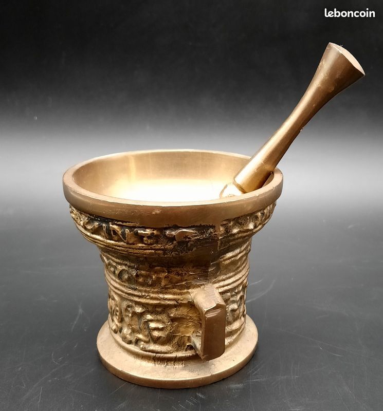 Ancien Mortier Et Pilon En Onyx Beige – Pierre Naturelle Faite Main – Vintage Années 1920-1940