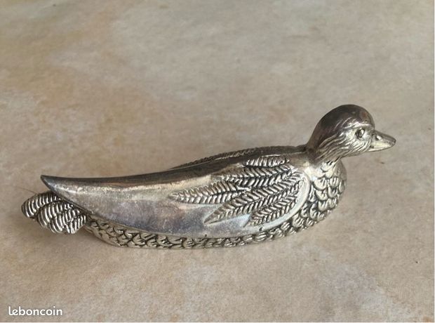 Porte-serviettes Vintage SILEA En Argent Plaqué Avec Canard - Fabrication Française