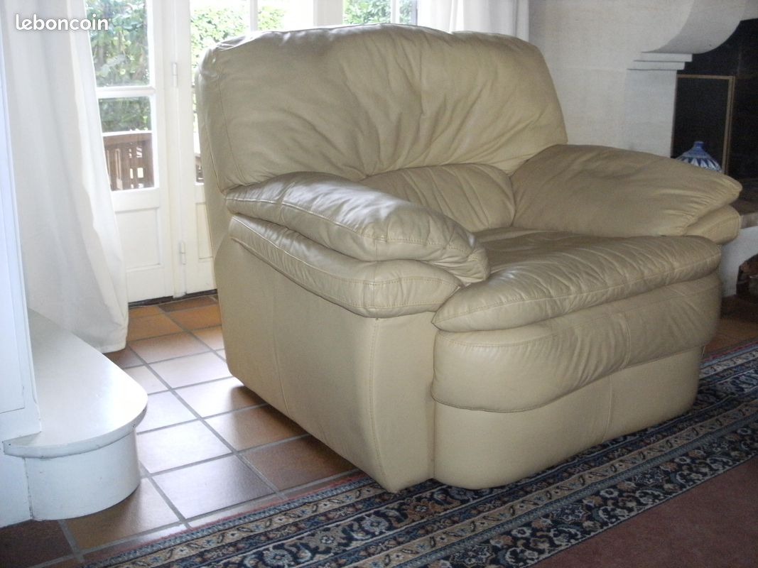 Canapé et fauteuil cuir beige (image 3)