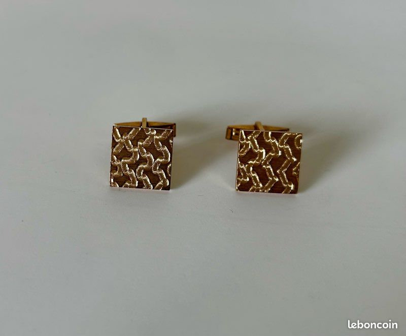 Boutons De Manchette Vintage - Argent 835 Plaqué Or - Croix - Antique