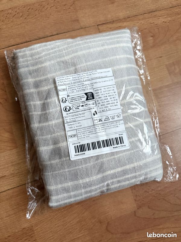 Cheche Foulard Gris Clair Rayures Blanches (image 7)