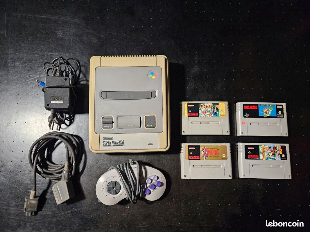 Pal Console Super Nintendo PAL + 4 jeux rétro 🎮 État correct - Consoles