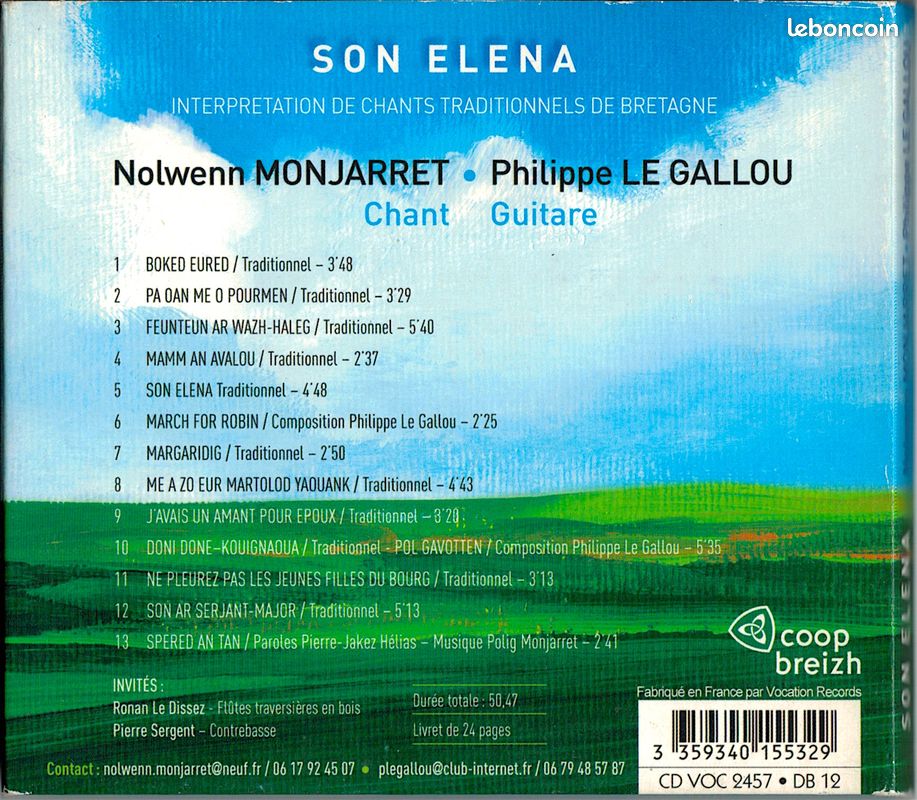 Nolwenn Monjarret - Philippe Le Gallou CD Son Elena / Ballades e Breizh (dédicacé) (image 2)