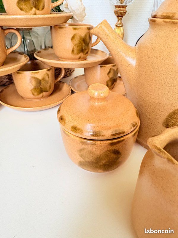 Service à café/thé Sarreguemines Trèfle en grès – 10 tasses – Vintage (image 9)