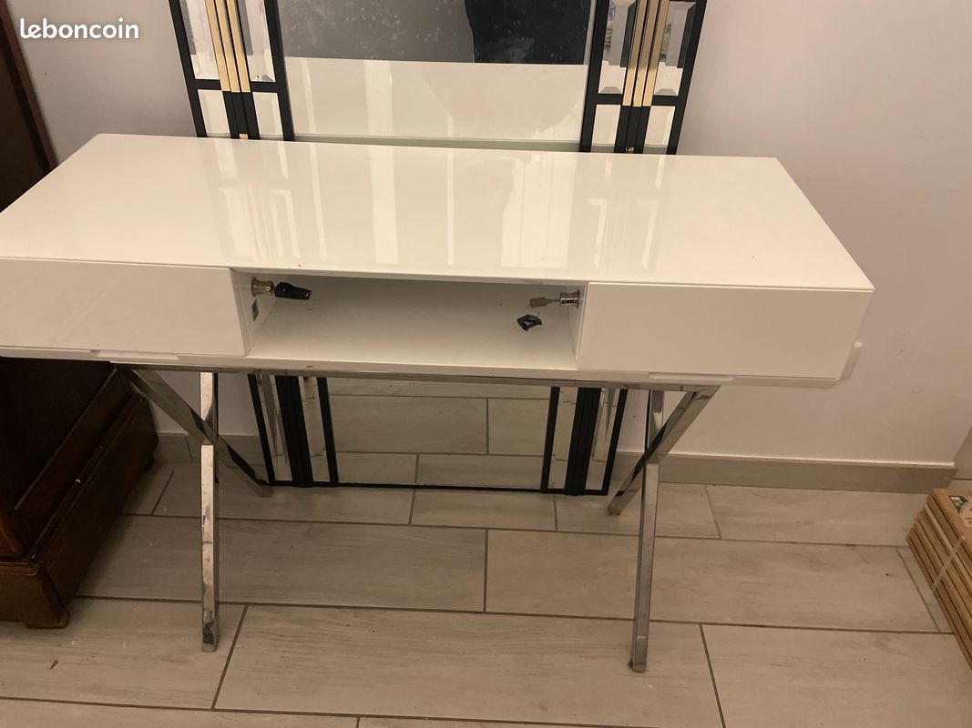 Bureau console Marais International blanc laqué (image 1)