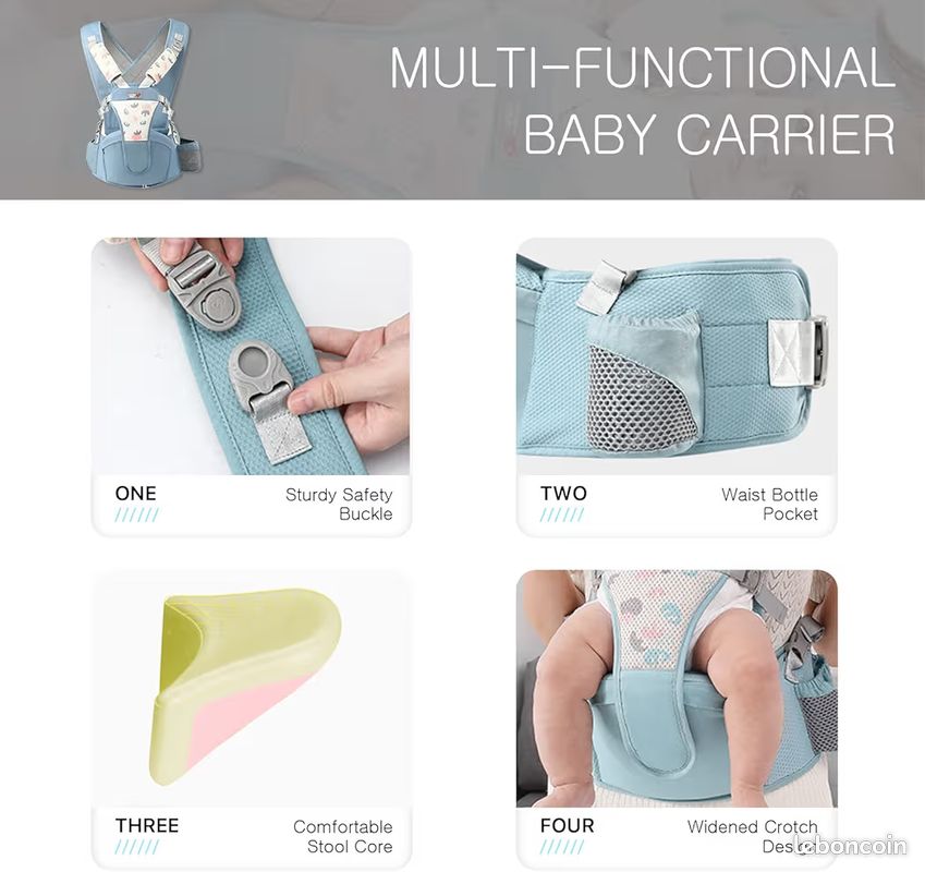 SONARIN Porte-Bébé Siège De Hanche Ergonomique - Porte Bébé Ventral Léger Ajustable 0-36 Mois Avec Poche (Vert)
