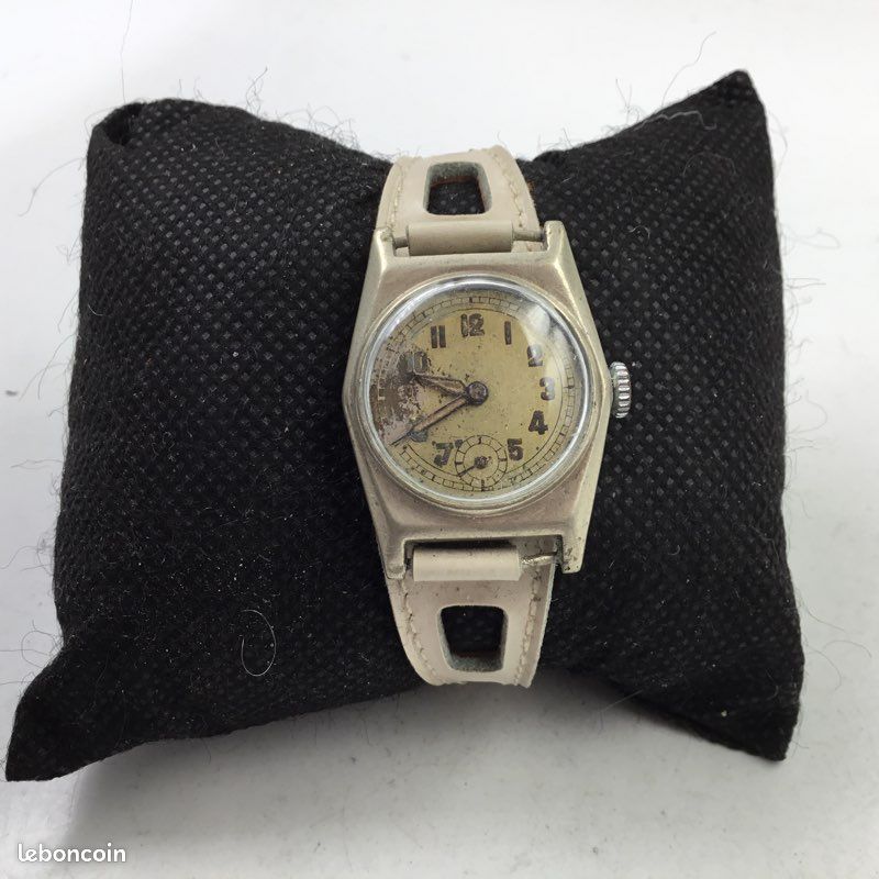 Montre Vintage Militaire Mécanique Suisse 1930 - Fonctionne - Boîtier Or & Cuir