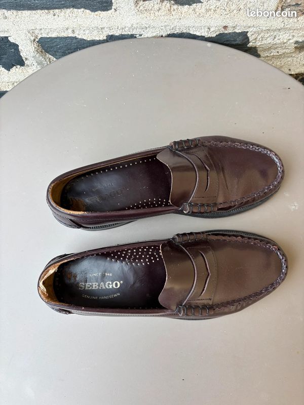 Mocassins Penny Loafers Sebago en Cuir marron / bordeaux | Taille 41 #SLCM395 (image 2)