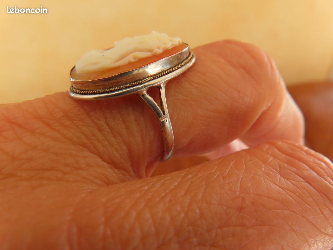 Bague Vintage Coquillage Nacré Oblongue Bombée - Taille 57 - Multicolore Années 80